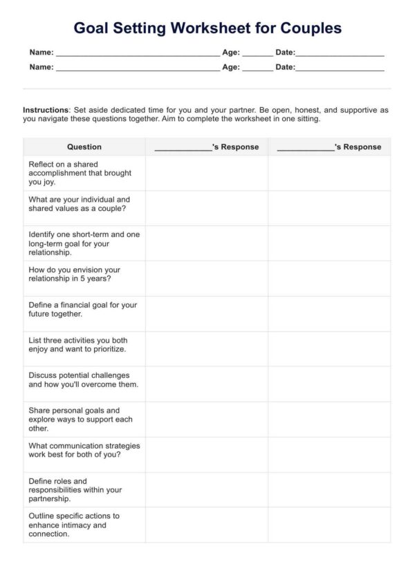 Couple’s Goal Setting Planner